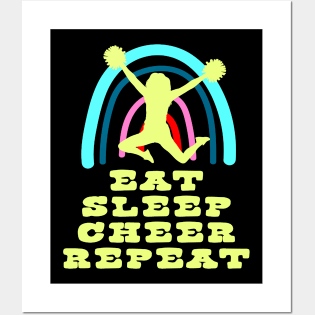 Eat Sleep Cheer Repeat with Boho Rainbow Wall Art by tropicalteesshop